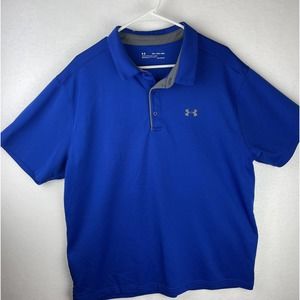 Under Armour Polo Shirt Mens 2XL Blue Short Sleeve Loose Fit Heatgear Golf Polo